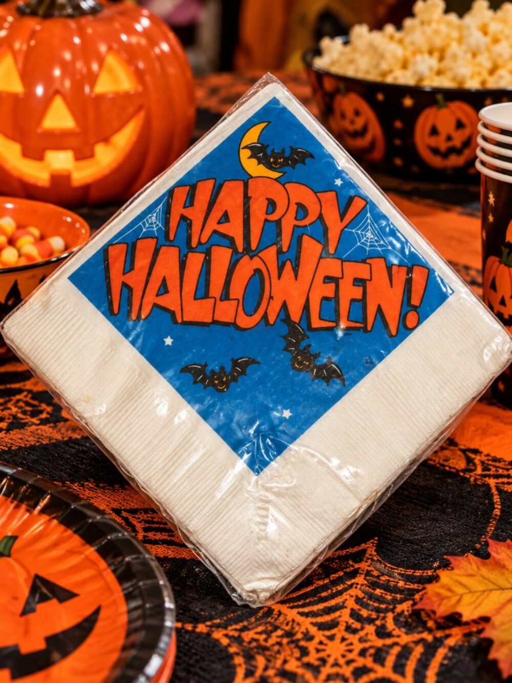 Vintage Hallmark Happy Halloween Beverage Party Napkins Bats Spiderweb Spooky